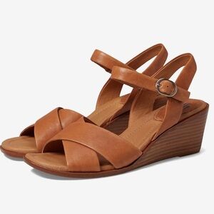 Sofft Gabella Women’s Leather Luggage Wedge Ankle Strap Sandals Size 8.5